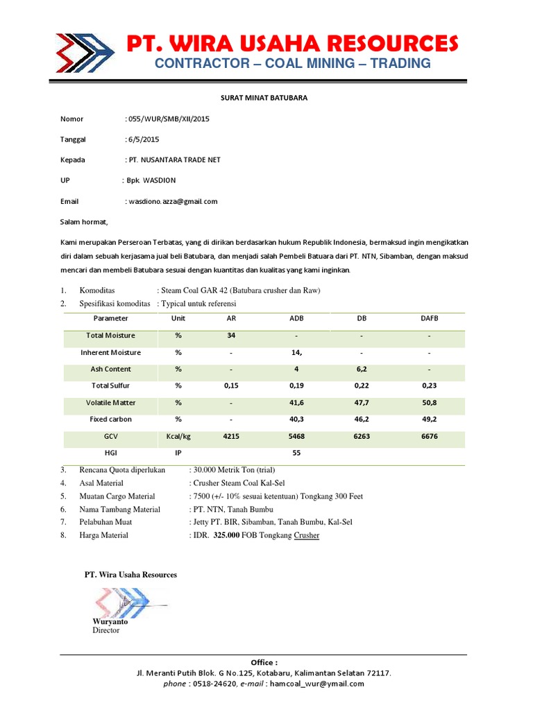Surat Minat Batubara 1