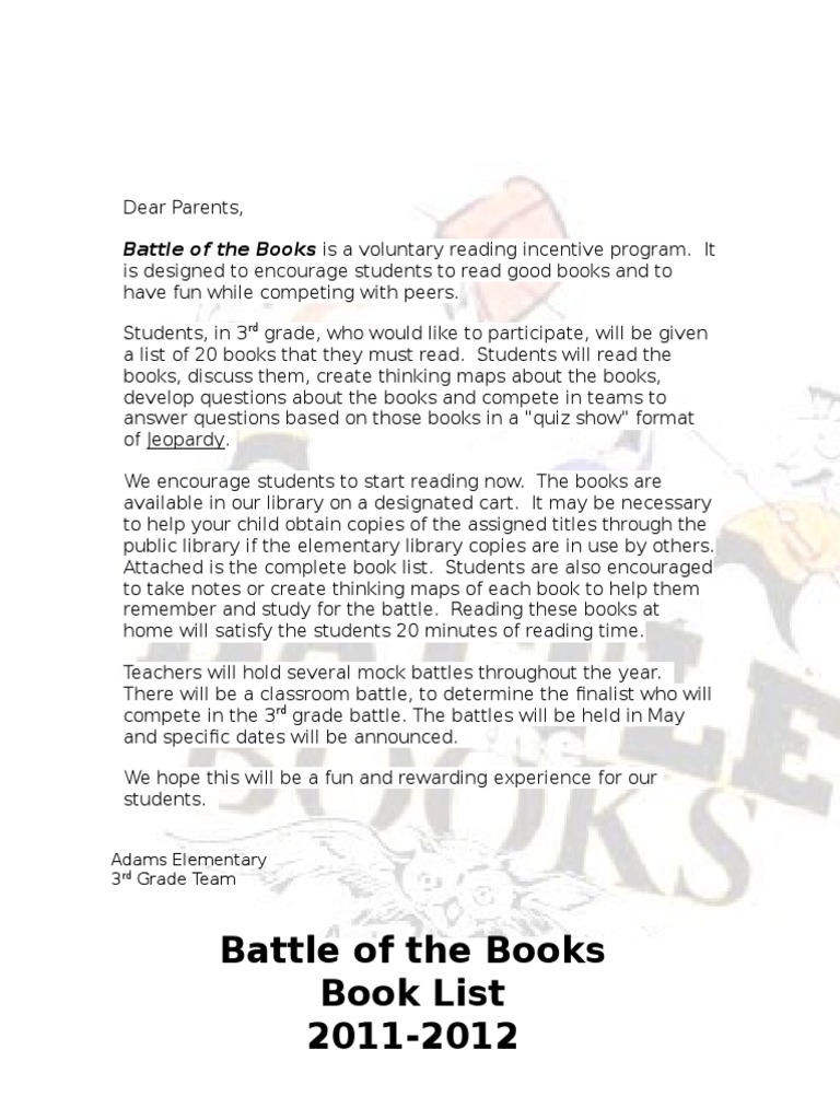 3rd Grade Battle of the Books Guide | PDF