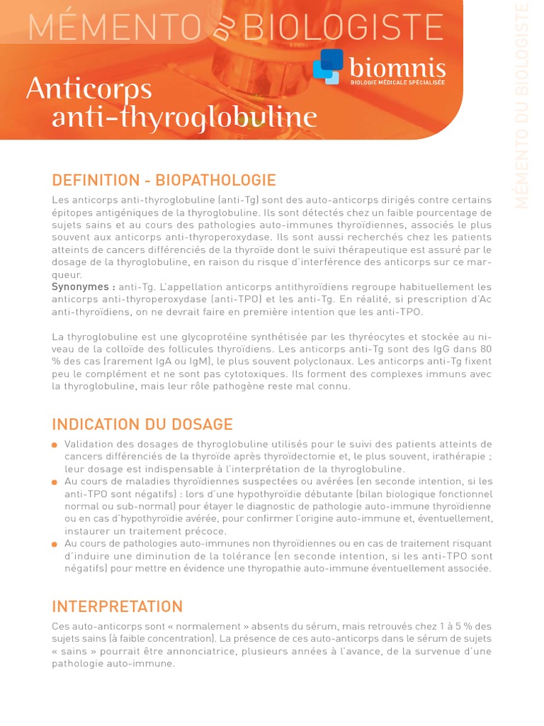 Fiche 06 Ac Antithyroglobuline Anticorps Maladie autoimmune