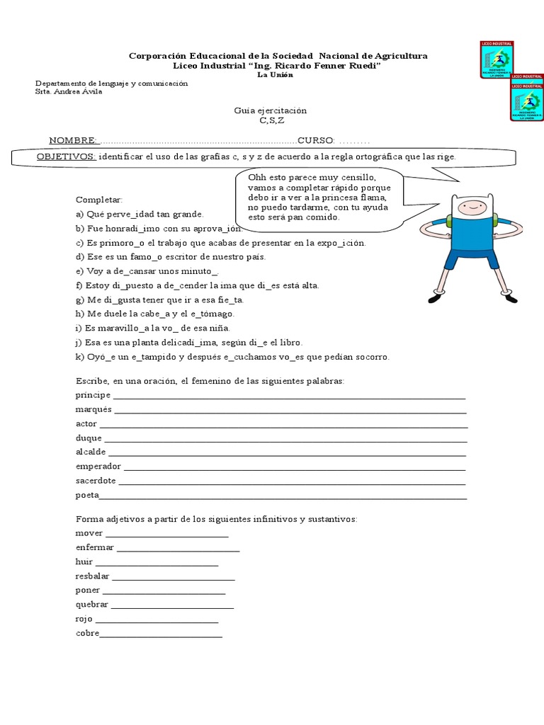 Ejercicios de uso de C, S y Z para niños | PDF