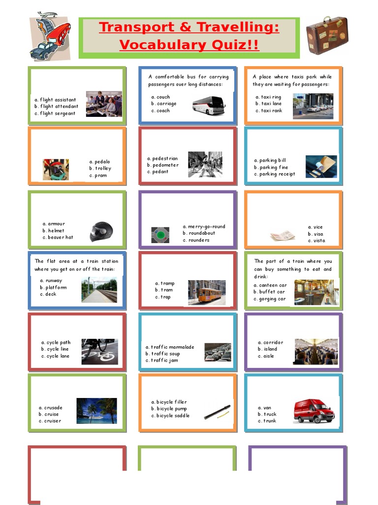 Transport and Travelling Vocabulary Quiz Train Traffic Prueba
