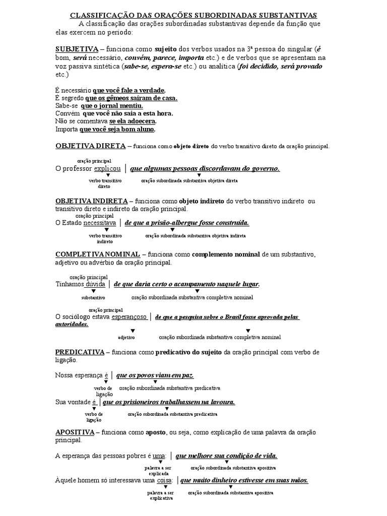 Classificação Das Orações Subordinadas Substantivas | PDF
