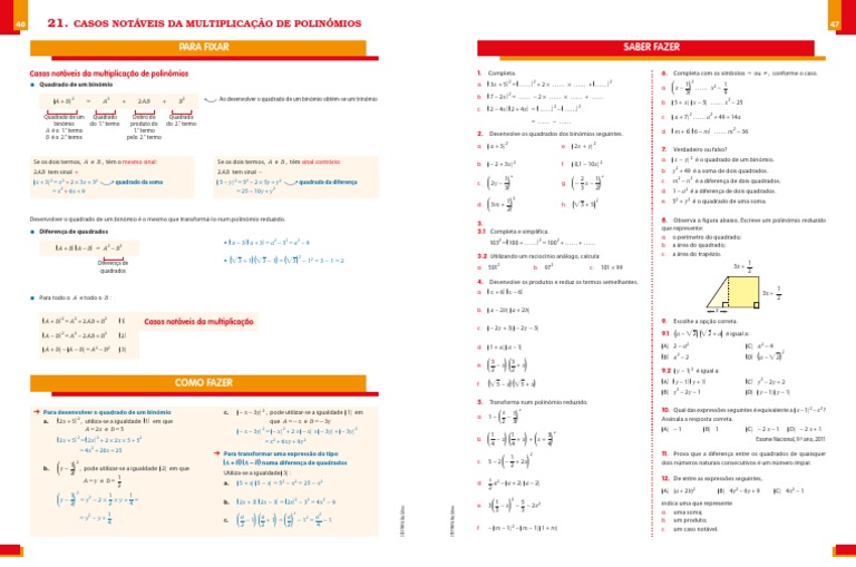 Casos Notáveis Da Multiplicação De Polinómios