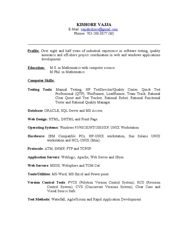 QA Analyst Resume of Kishore Vajja | PDF | Scripting Language | Databases