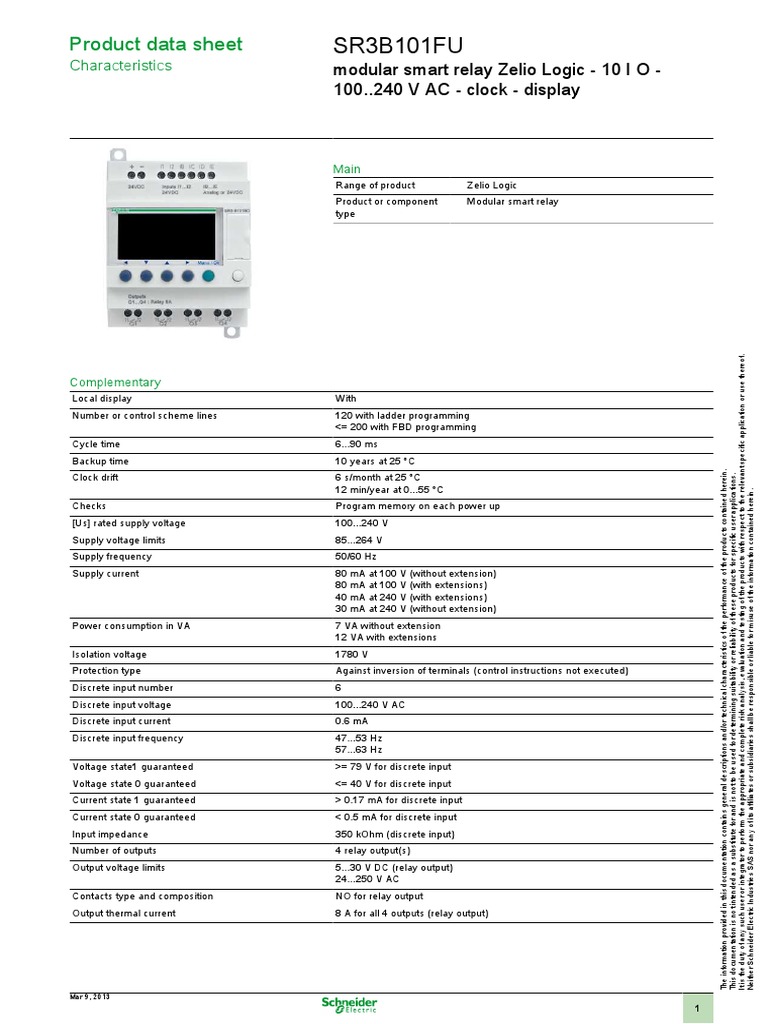 Modular Smart Relay SR3B101FU Specs | PDF | Hertz | Relay