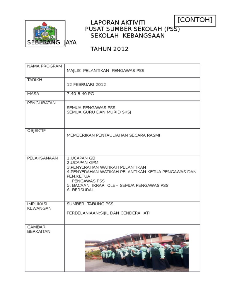 Contoh Laporan Aktiviti PSS  PDF