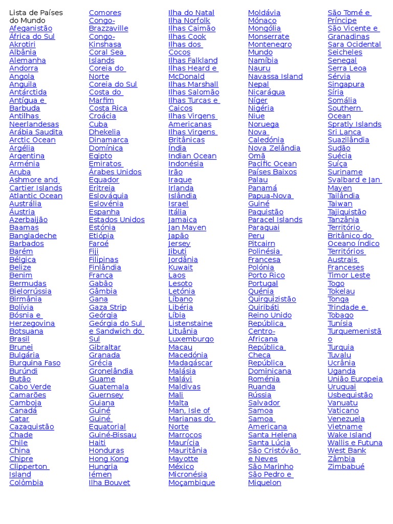 Lista de Países do Mundo em Ordem Alfabética | PDF | Relações ...