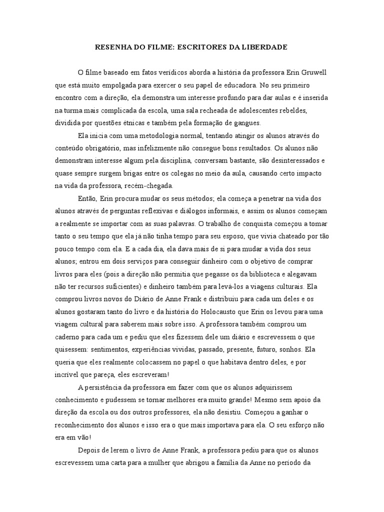Resenha do Filme Escritores da Liberdade | PDF | Anne Frank | Professores