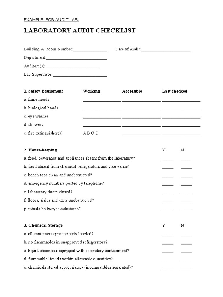 Laboratory Audit Checklist Laboratories Prevention