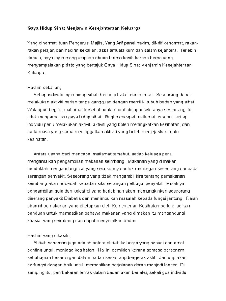 Teks Gaya Hidup Sihat Menjamin Kesejahteraan Keluaga Pdf