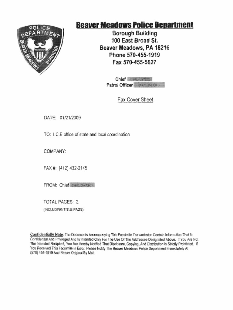 Beaver Meadows, Pennsylvania Request To Join ICE 287 (G) Program