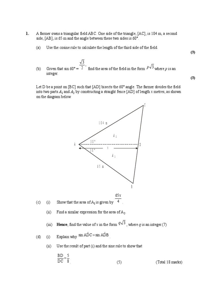 Triangular Field and Water Depth Calculations | PDF | Sine ...