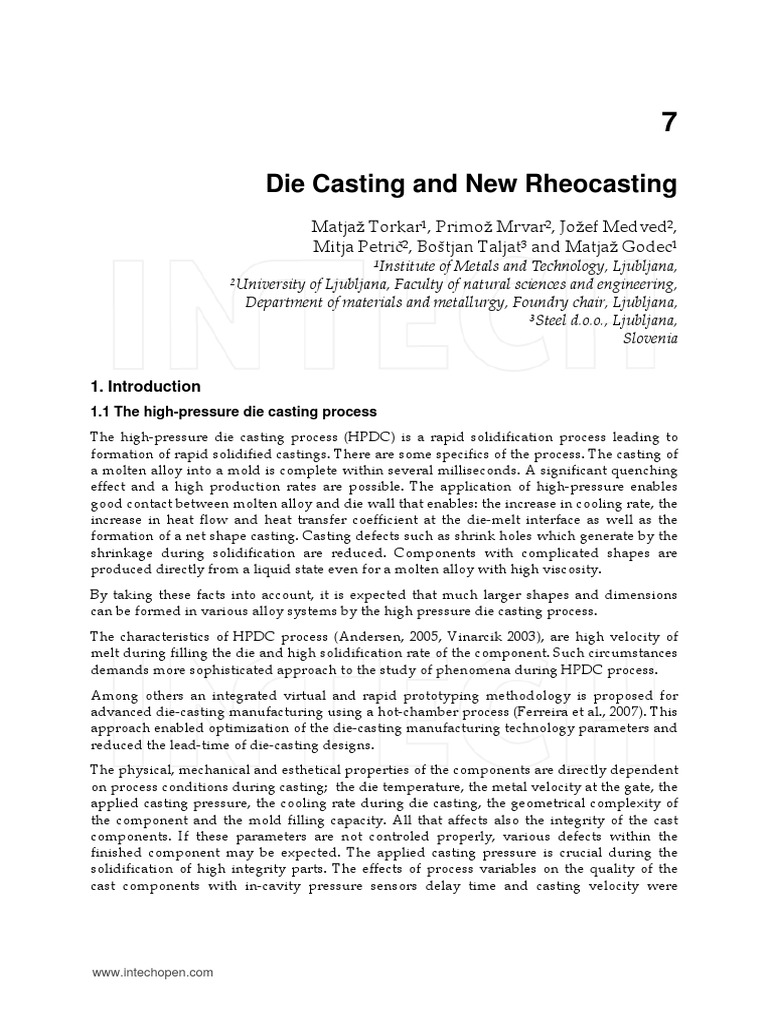 Advances in Aluminium Die Casting | PDF | Casting (Metalworking ...