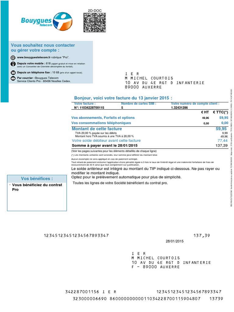 Facture Bouygues Telecom - Janv 2015 | PDF | Service de messages courts ...