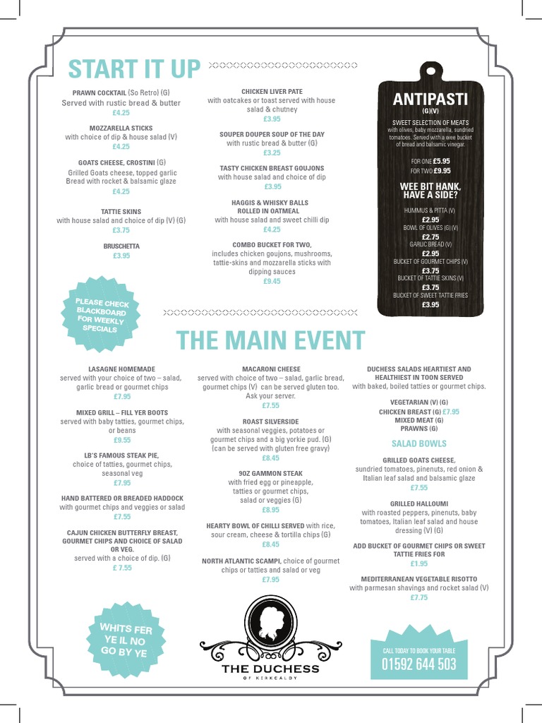 The Duchess of Kirkcaldy New Menu 2015 PDF Foods Beverages