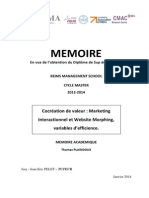 Cocréation de Valeur: Marketing Interactionnel Et Website Morphing, Variables D'efficience. - PLAINDOUX Thomas Memoire Master