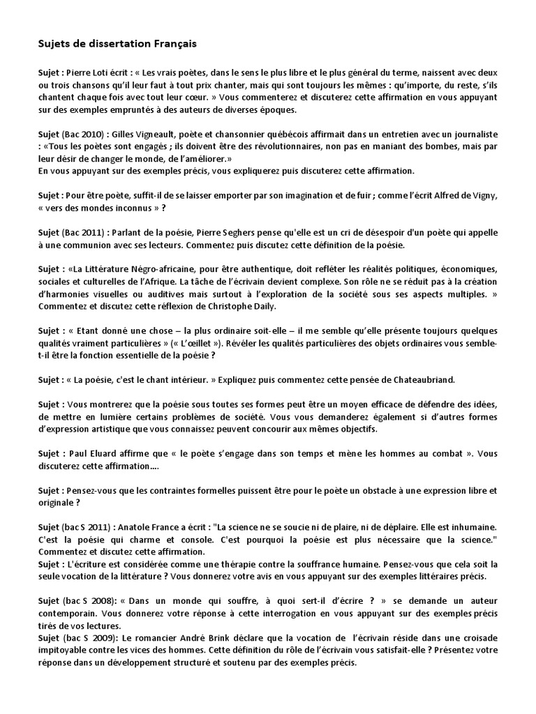 Dissertation Sujet + Corrigé Sujets Dissertation Exo PDF | PDF | Poésie | Science