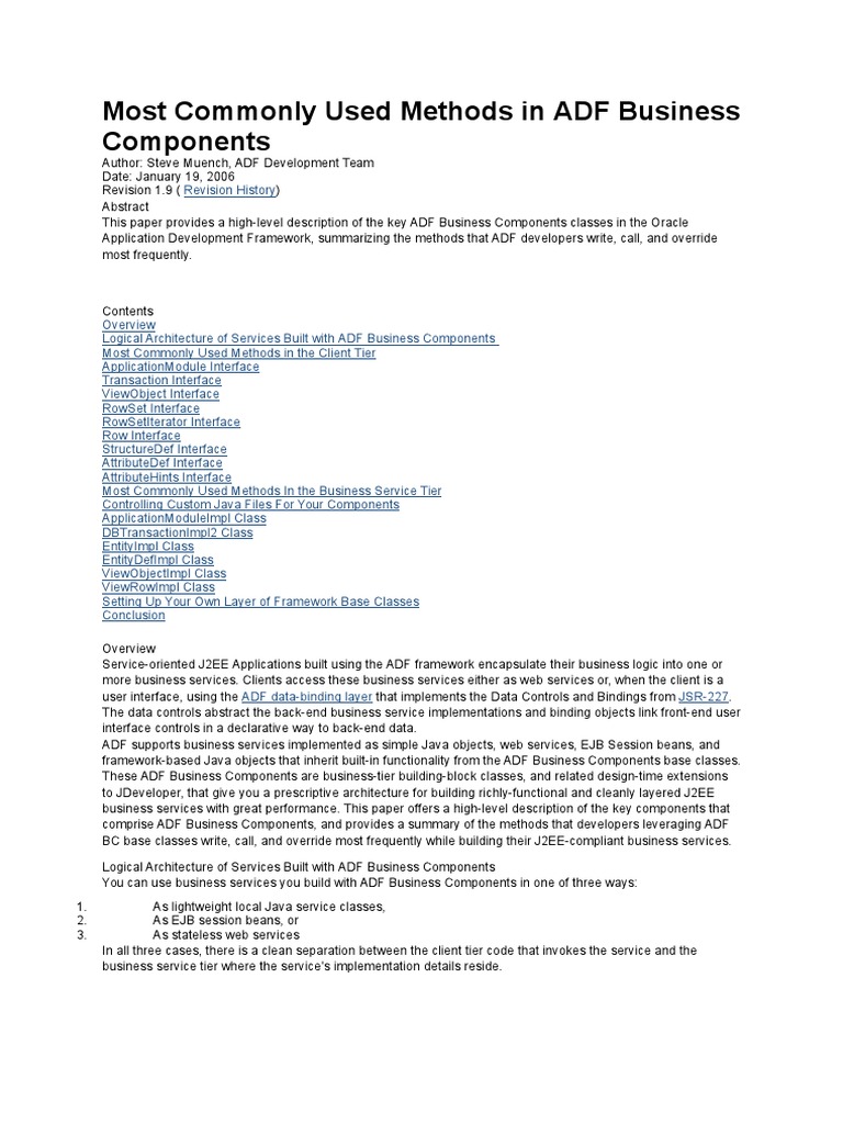 Key ADF Business Component Methods | PDF | Enterprise Java Beans ...