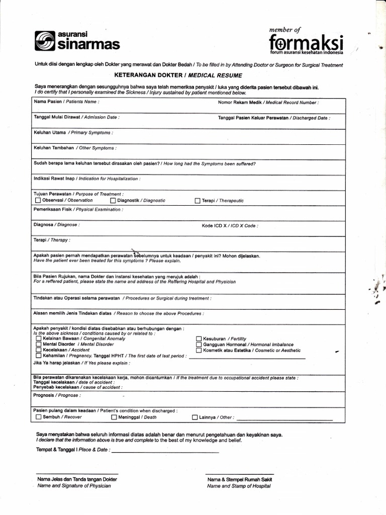 Form Klaim Rawat Inap Sinarmas | PDF | Hukum