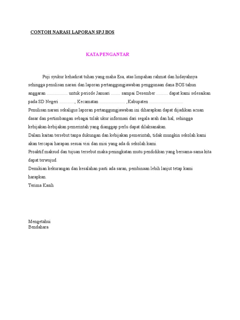 Contoh Narasi Laporan Spj Bos
