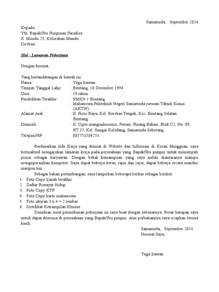 Download 64+ Contoh Surat Surat Lamaran Kerja Doc Gratis Terbaru