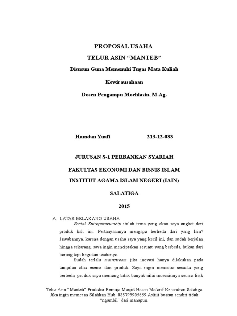 Proposal Kewirausahaan Telur Asin Proposal Kewirausahaan Telur Asin
