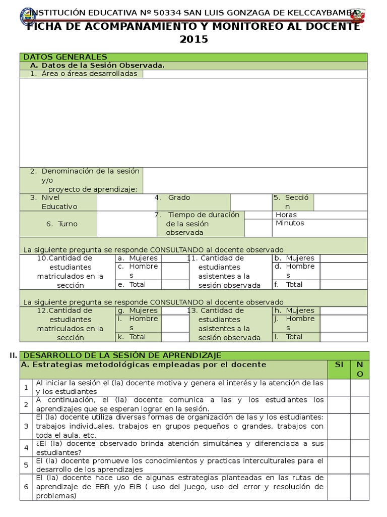 Ficha de Acompañamiento Docente 2015 | PDF | Maestros | Enseñando