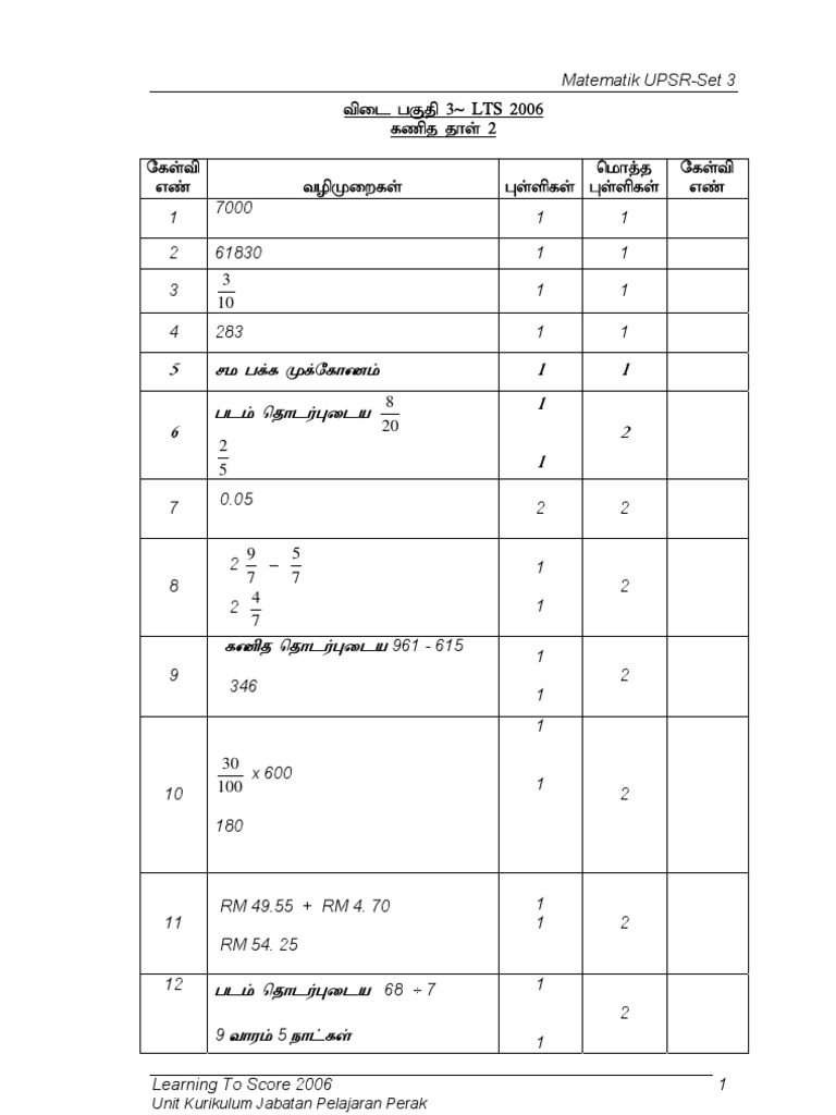 Matematik UPSR Set 3 Practice Questions | PDF