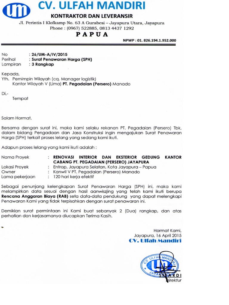 Contoh Surat Penawaran Jasa Konsultan Restoran