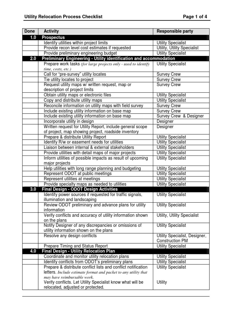 Utility Relocation Process Checklist | PDF | Business