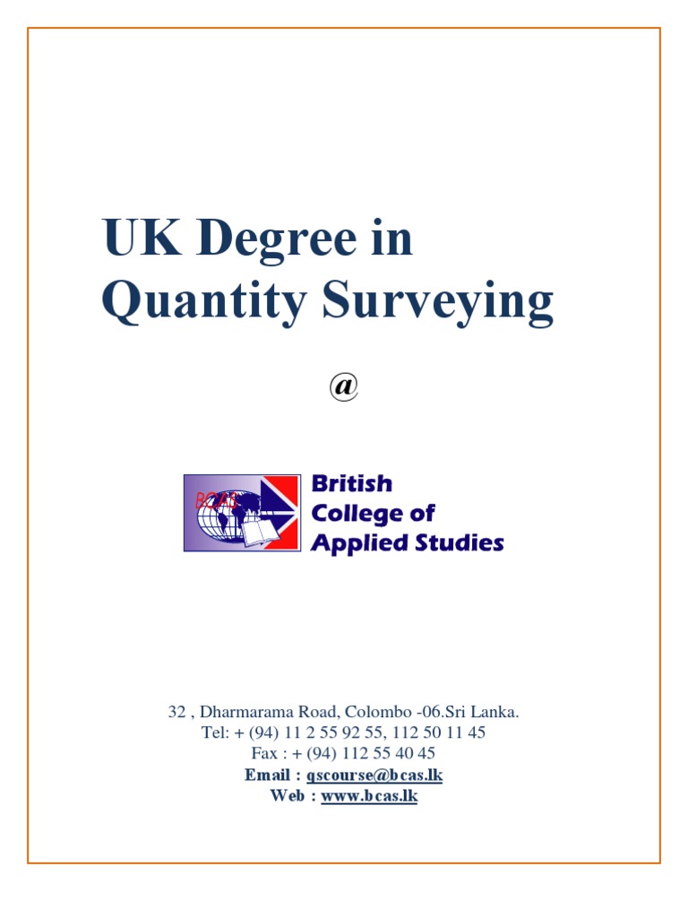 BSc in Quantity Surveying at BCAS | PDF | Academic Degree | Bachelor Of ...