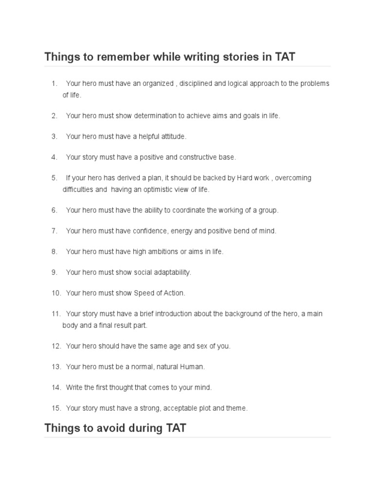 Guidelines for Writing TAT Stories | PDF | Career & Growth | General ...