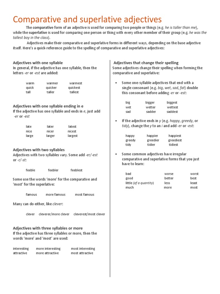 Comparative and Superlative Adjective | PDF | Language Arts ...