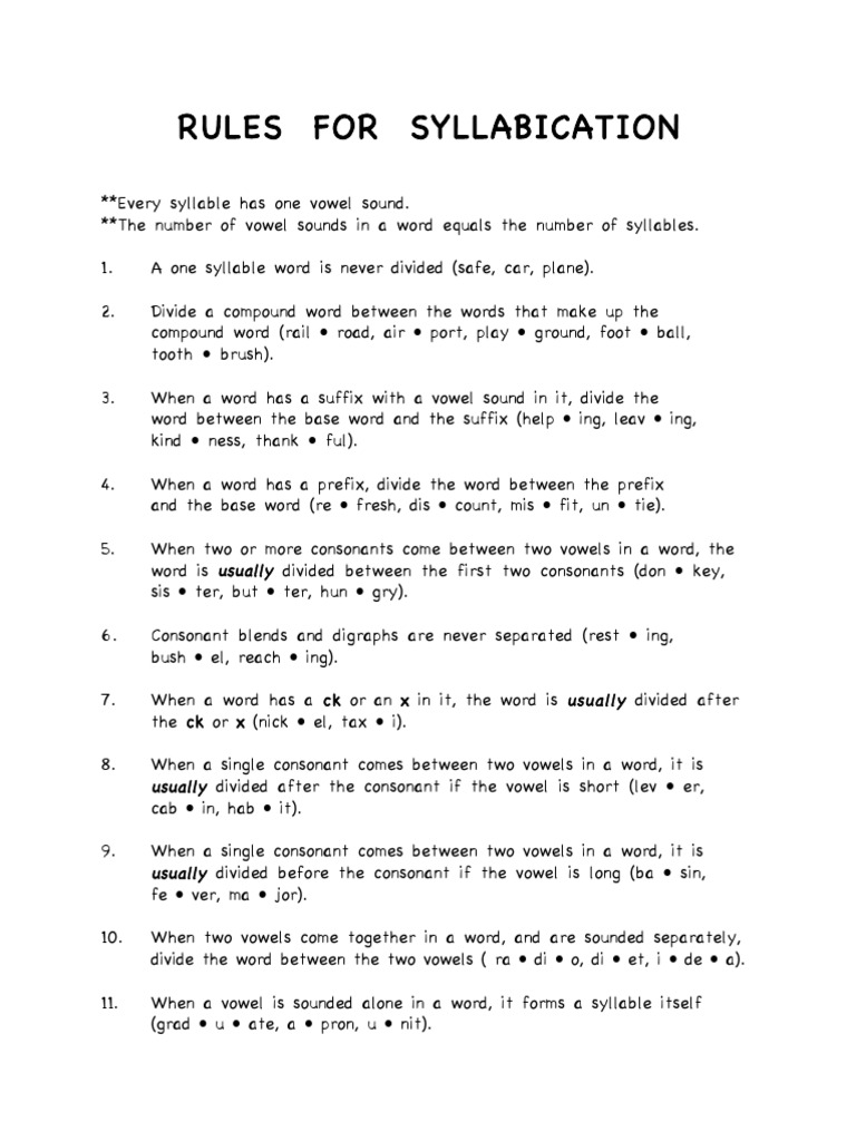 Syllabication Rules Guide | PDF | Language Arts & Discipline