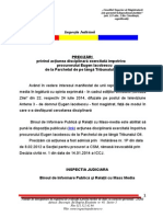 PRECIZARI Privind Actiunea Disciplinara Exercitata Impotriva Procurorului Eugen Iacobescu de La Parchetul de Pe Langa Tribunalul Olt