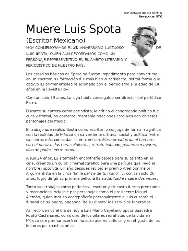 Luis Spota: Legado Literario y Cinematográfico | PDF