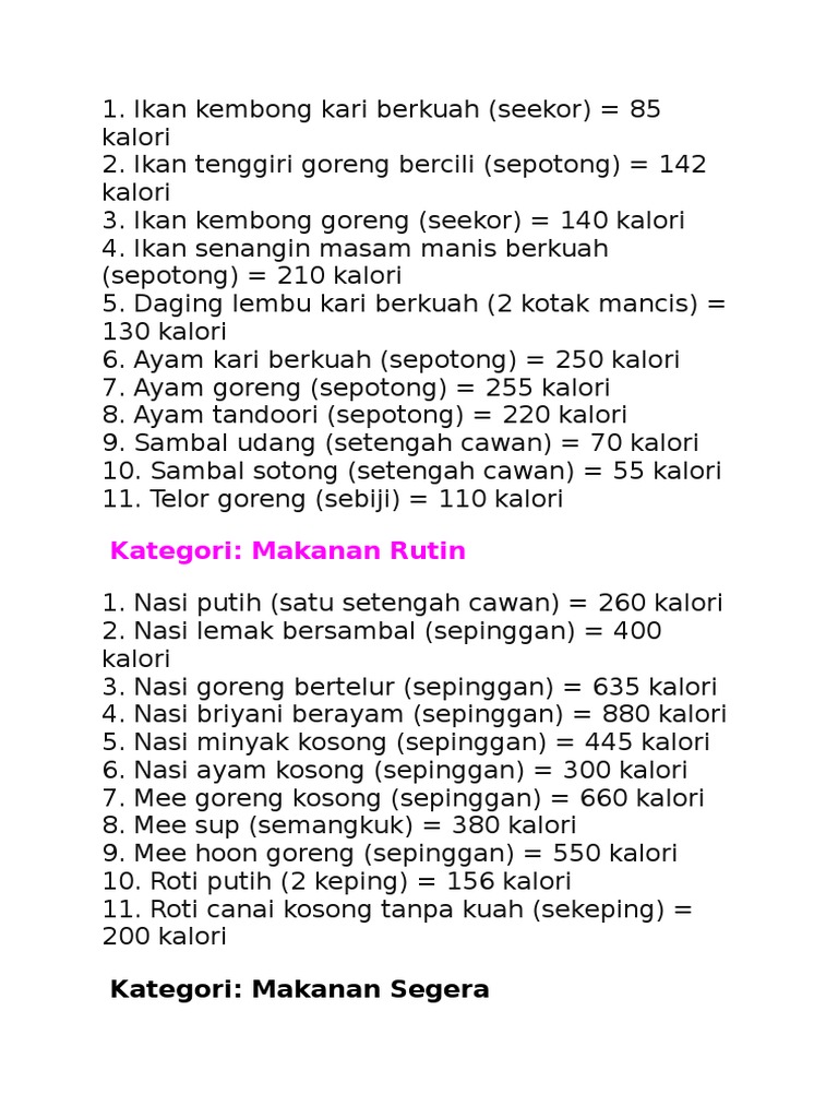 Kalori Dalam Makanan | PDF