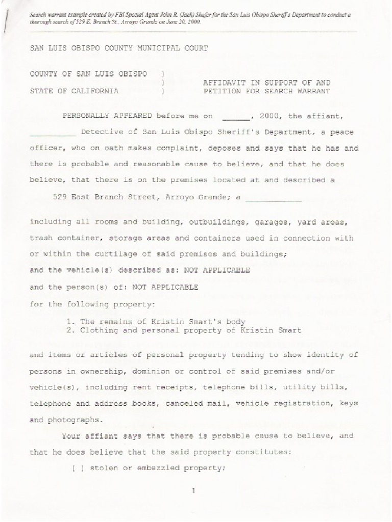 FBI Warrant Template For The Case Regarding The Disappearance of ...