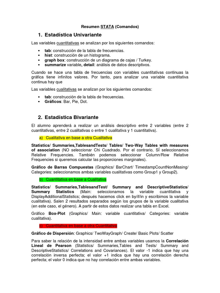 Comandos STATA para Análisis Estadístico | PDF | Error estándar ...