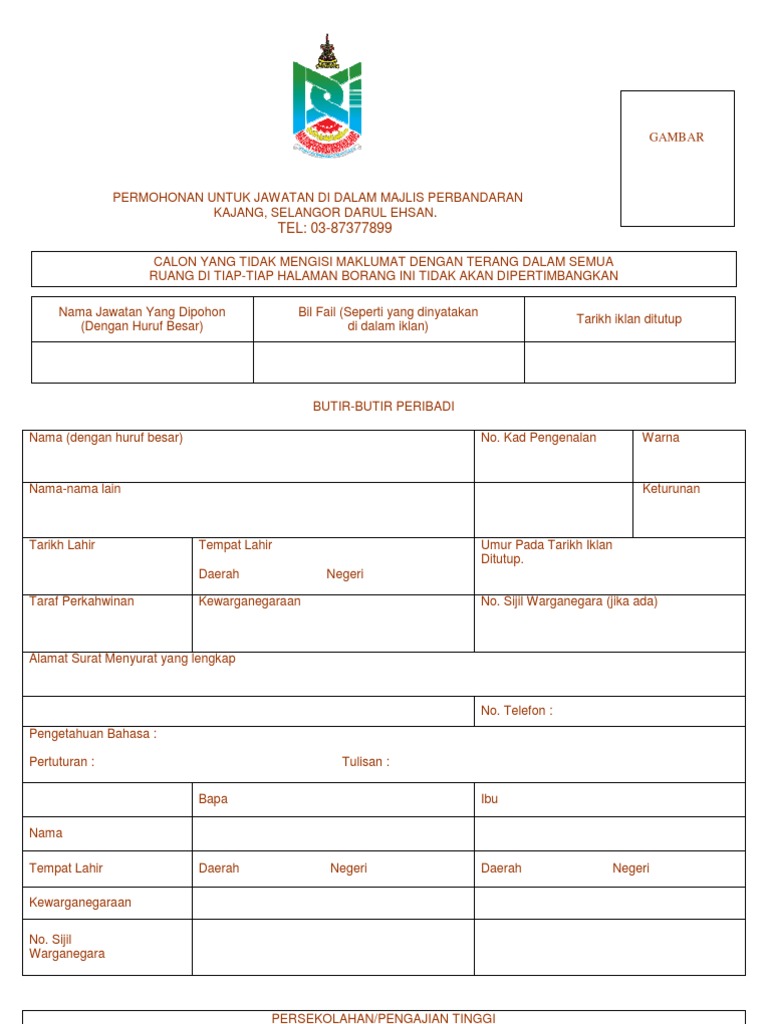 Borang Permohonan Jawatan Majlis Perbandaran Kajang Mpkj Pdf