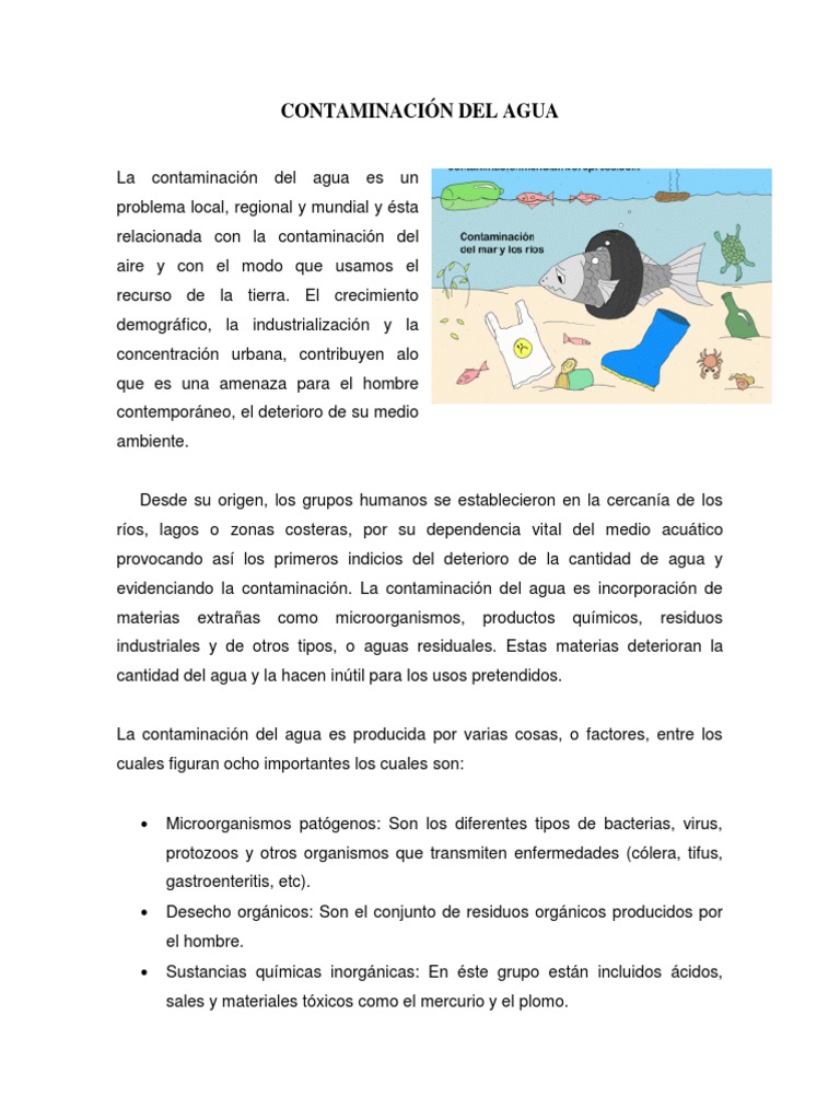 Texto Expositivo La contaminación del agua Contaminación
