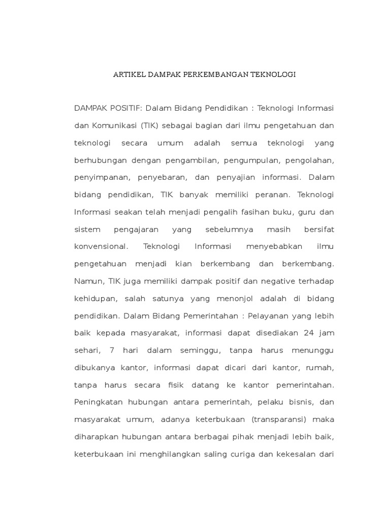 Artikel Dampak Perkembangan Teknologi Pdf