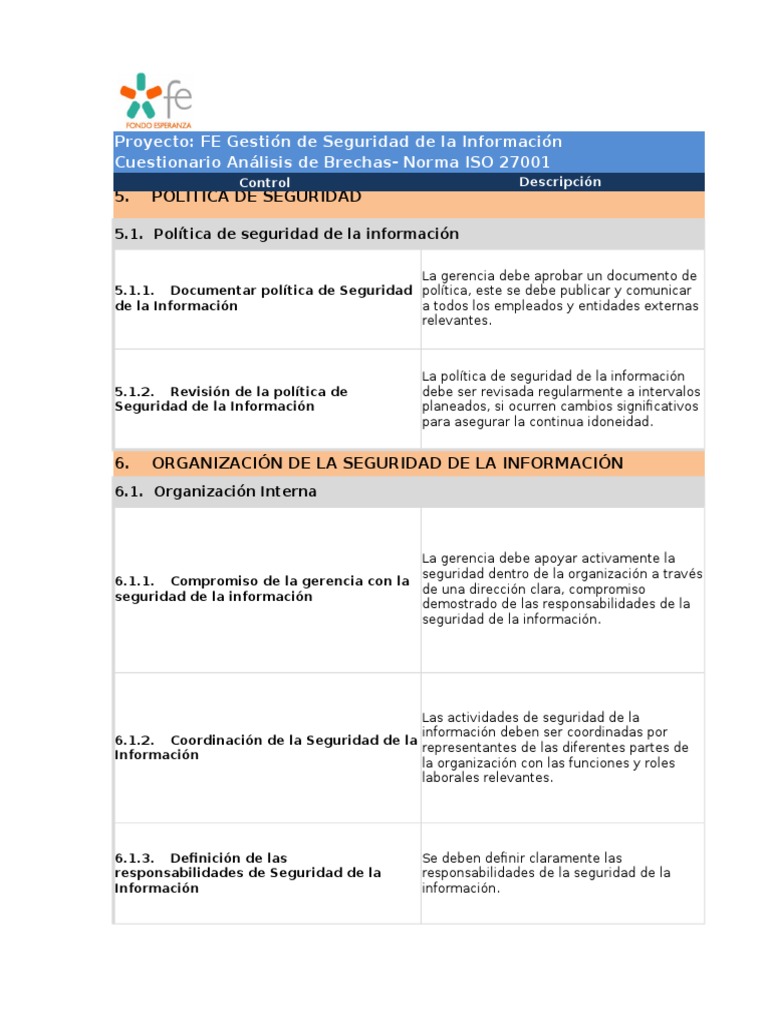 Cuestionario ISO 27001: Análisis de Brechas | PDF | Seguridad de ...