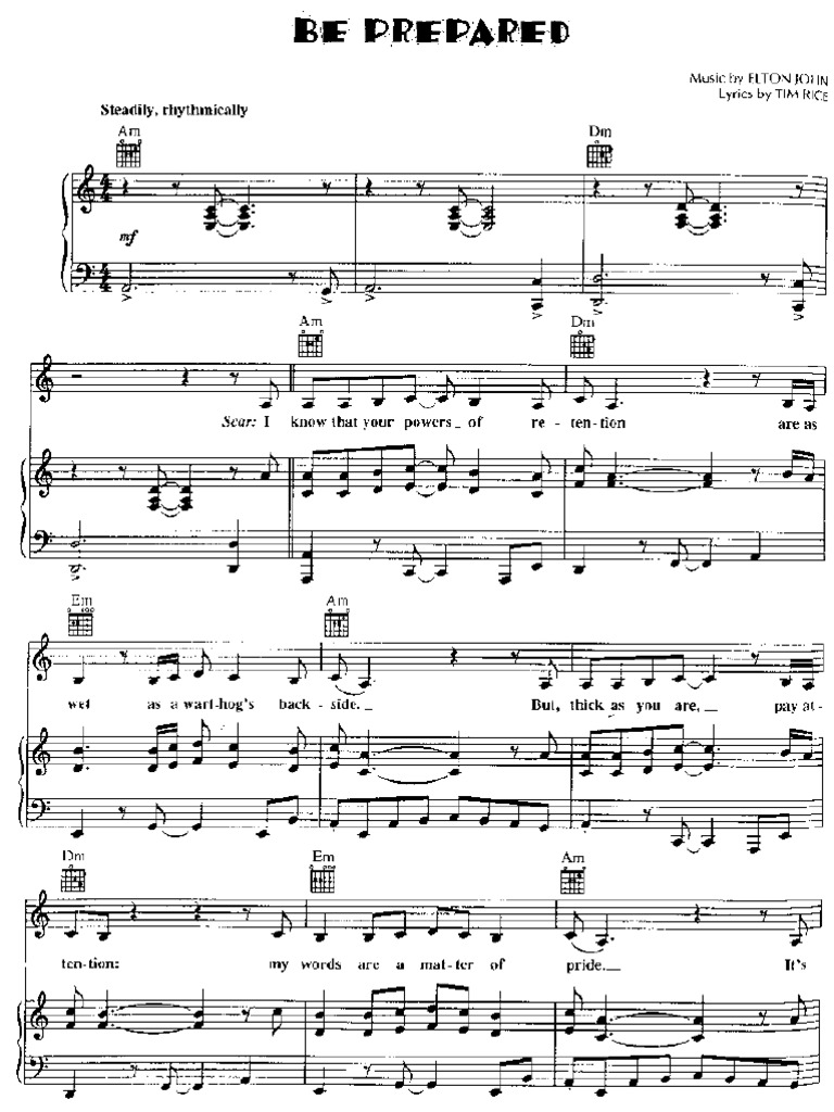 Lion King Be Prepared Sheet Music