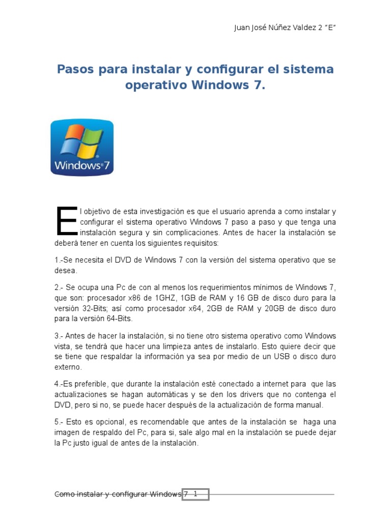Pasos de Instalación de Windows 7 | PDF | Windows 7 | Microsoft Windows