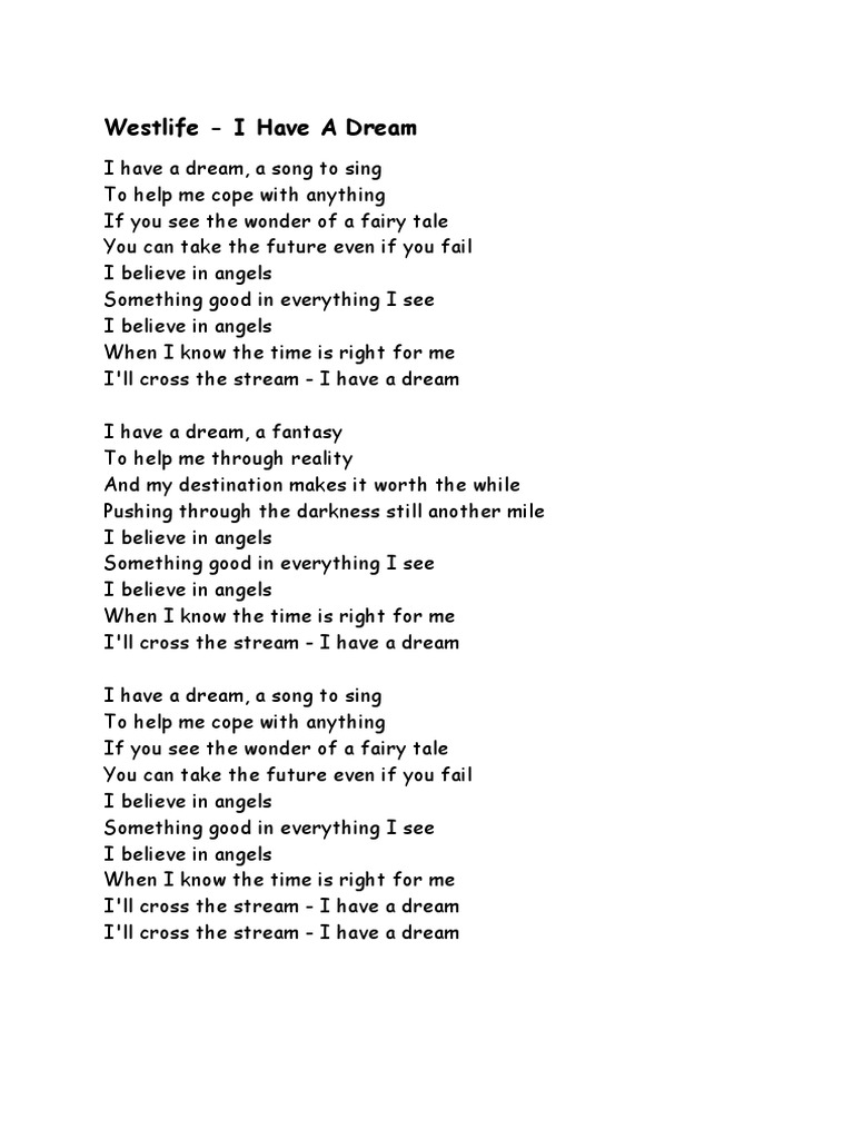 Lirik Lagu Westlife I Have a Dream