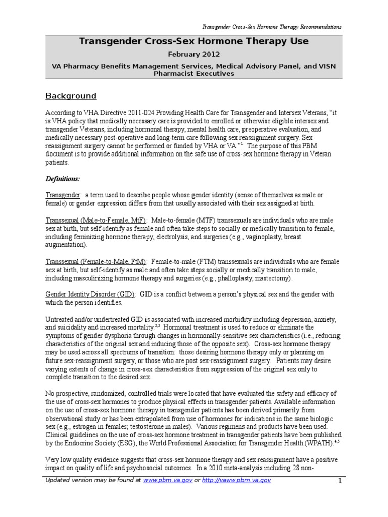 Transgender Cross-Sex Hormone Therapy Use: Background | PDF | Estrogen ...