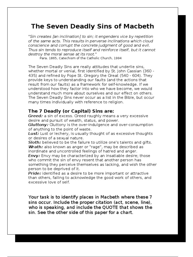 The Seven Deadly Sins Of Macbeth Teacher Edition