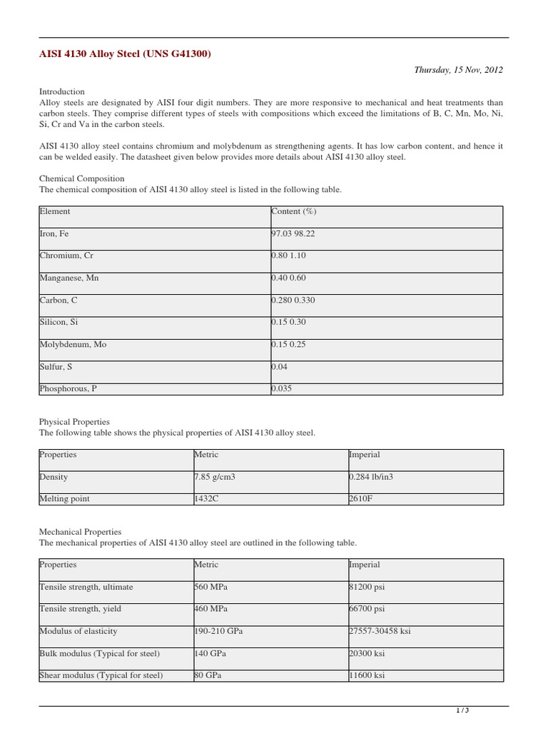 AISI 4130 Alloy Steel Properties Guide | PDF | Heat Treating | Steel