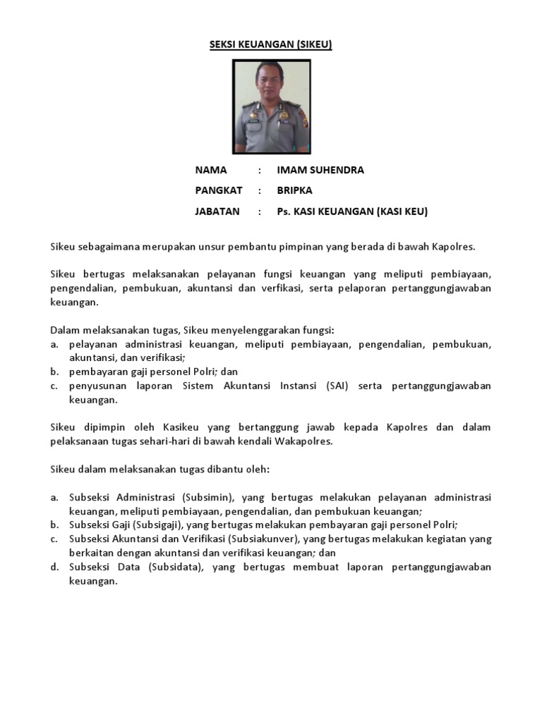 Struktur dan Tugas Sikeu Polri | PDF | Pengelolaan Keuangan & Uang